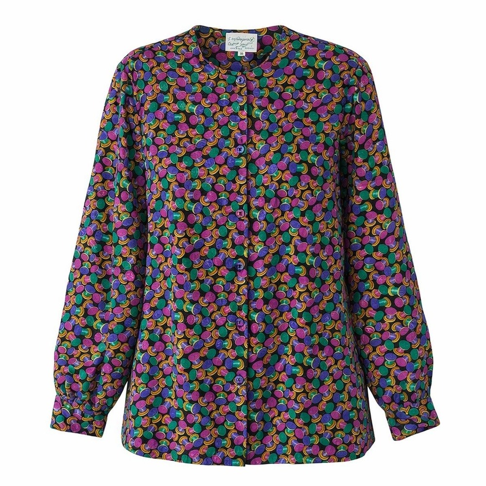Vintage Gay Boyer 1980s Spool Of Thread Spindle Jewel Colored Blouse Size 18 USA